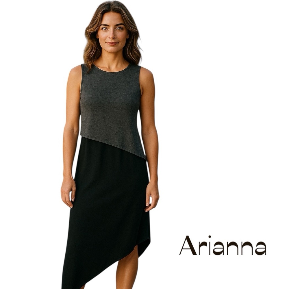 Vintage Arianna Rachel Kaye Black Asymmetrical Midi Dress Size 12